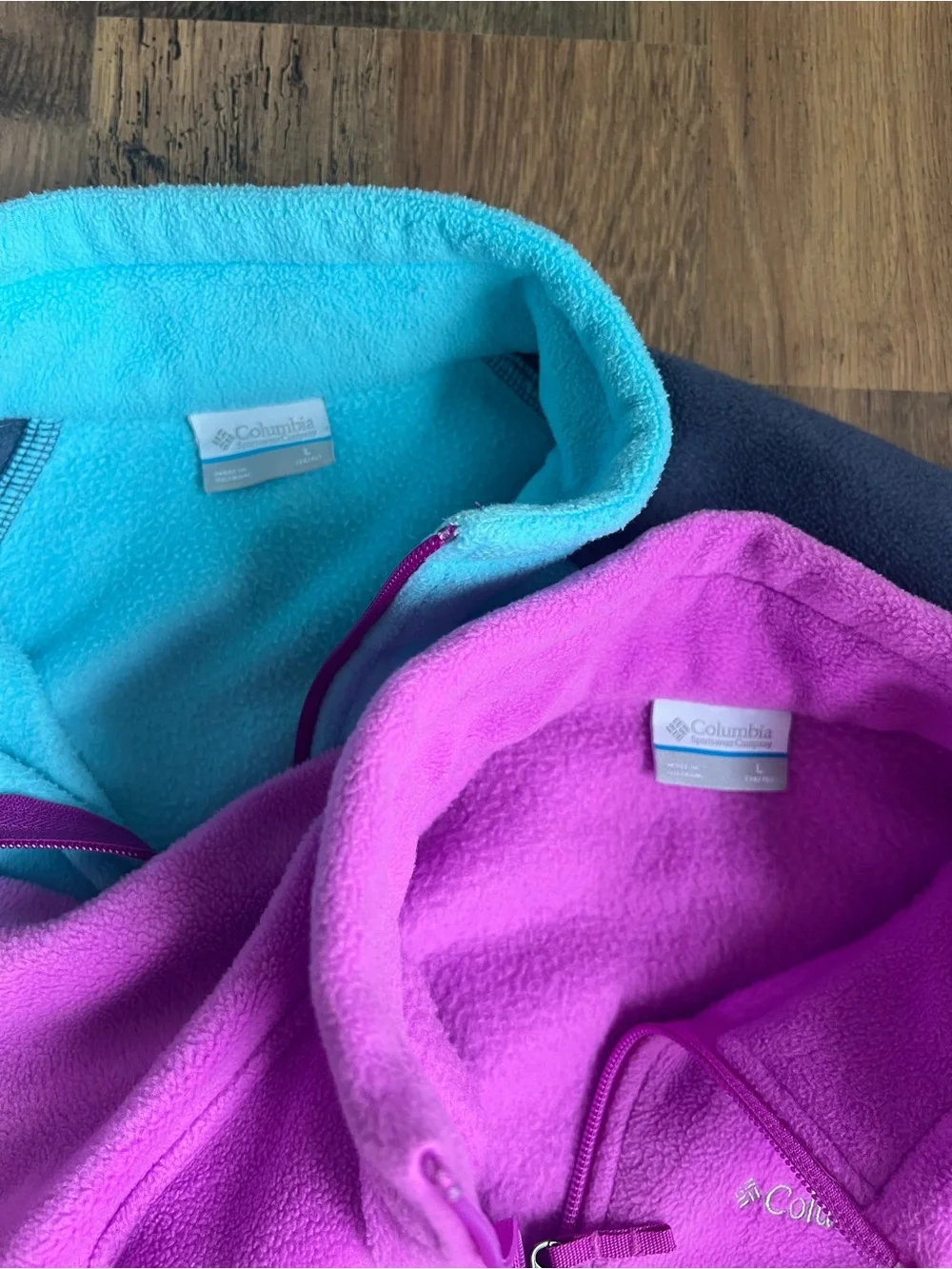 Columbia Teal & Bright Pink YL Fleece Jackets Duo